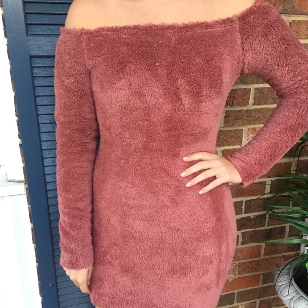 Mauve furry sweater dress